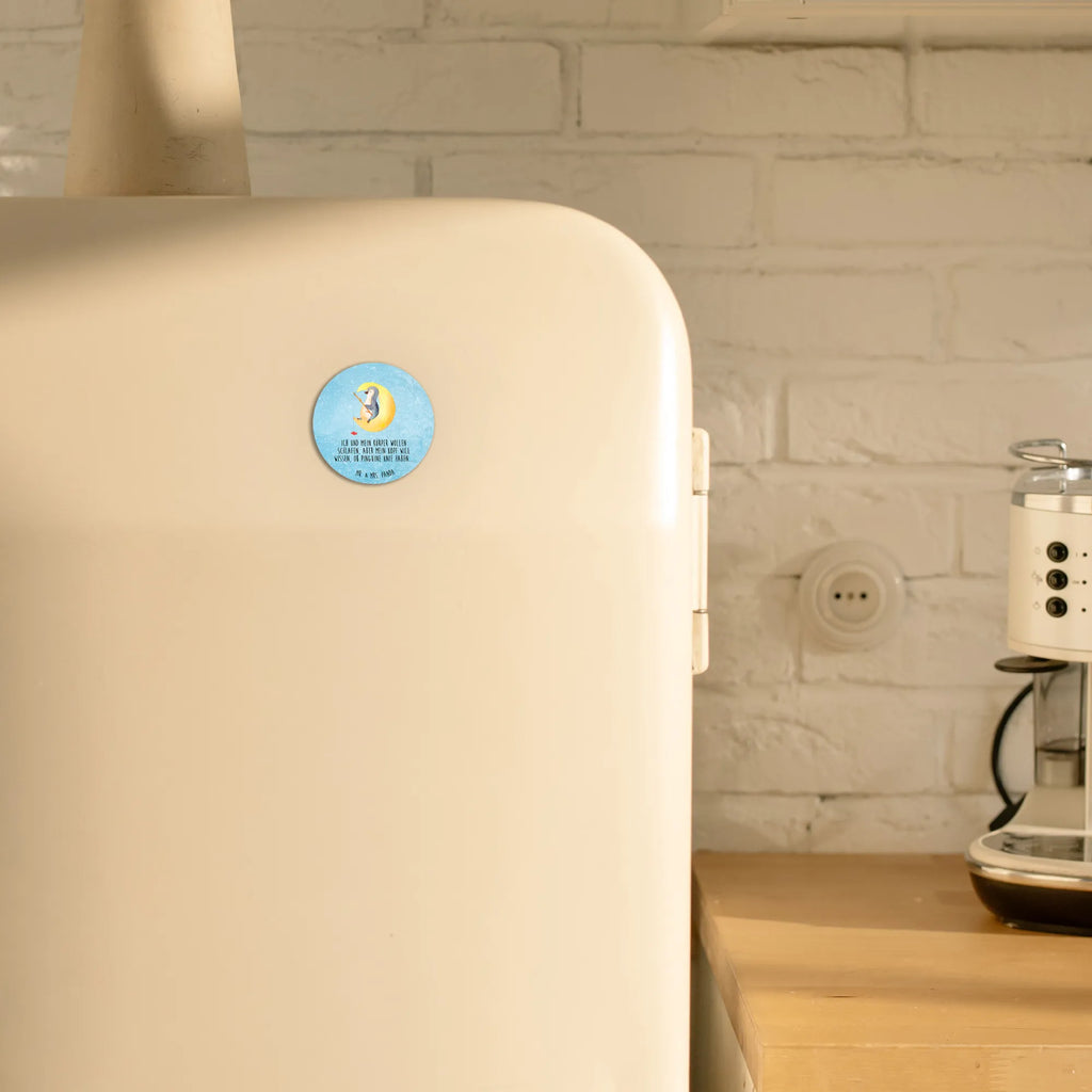 Rund Magnet Pinguin Mond kühlschrankmagnete, Kühlschrankmagnet, rundmagnet, magnete, Pinguin, Schlafstörungen, Pinguine, Gästezimmer, Einschlafen, Spruch, schlafen, Schlafzimmer, Nachtruhe