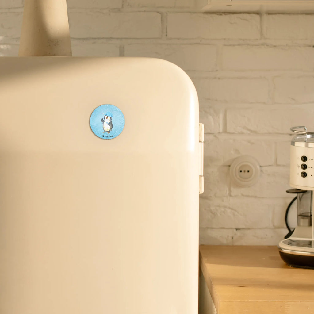 Rund Magnet Pinguin duscht Notiz Magnet, Motivmagnete, Pinnwandmagnet, Dekomagnet, Kühlschrank Dekoration, Kühlschrankmagnet, Souvenir Magnet, Whiteboard Magnet, Pinguin, Neustart, duschen, Lebensmotto, Motivation, glücklich sein, Pinguine, Dusche, Neuanfang