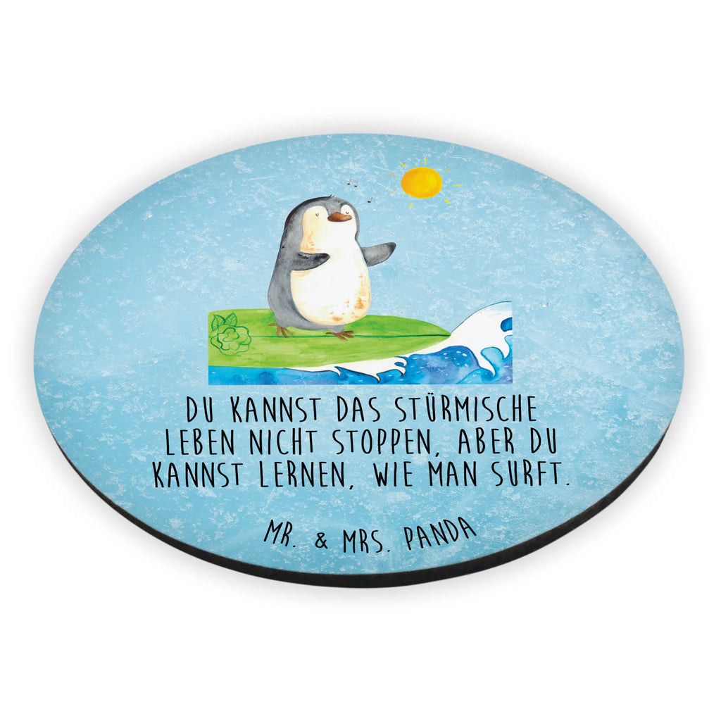Round magnet Penguin surfer refrigerator magnet, office magnet, magnetic board, calendar magnet, refrigerator magnets, magnet, Penguin, North Pole, Winter, Penguins, surfing, surfers, Hawaii, holidays, waves, Portugal, wave riding, penguins
