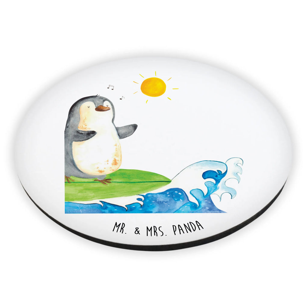 Round magnet Penguin surfer refrigerator magnet, office magnet, magnetic board, calendar magnet, refrigerator magnets, magnet, Penguin, North Pole, Winter, Penguins, surfing, surfers, Hawaii, holidays, waves, Portugal, wave riding, penguins