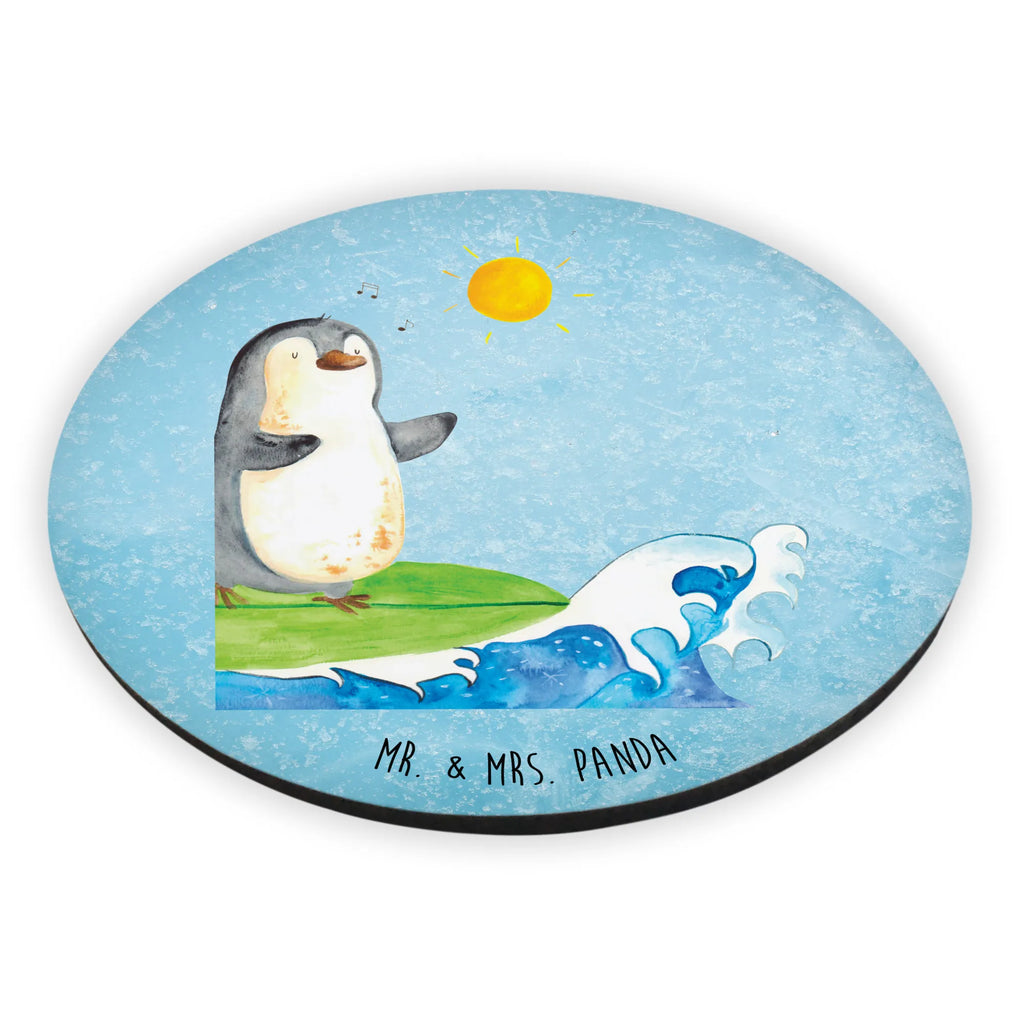 Round magnet Penguin surfer refrigerator magnet, office magnet, magnetic board, calendar magnet, refrigerator magnets, magnet, Penguin, North Pole, Winter, Penguins, surfing, surfers, Hawaii, holidays, waves, Portugal, wave riding, penguins