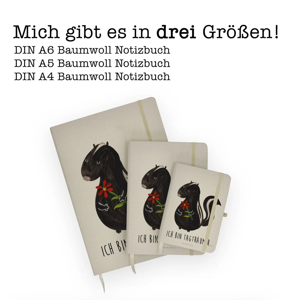 Cotton notebook skunk flower notes, notepad, address book, notebook, writing book, entry book, diary, journal, sketchbook, Skunk, dreams, stinker, skunk, wild animal, predator, stink, dreamy, daydreamer