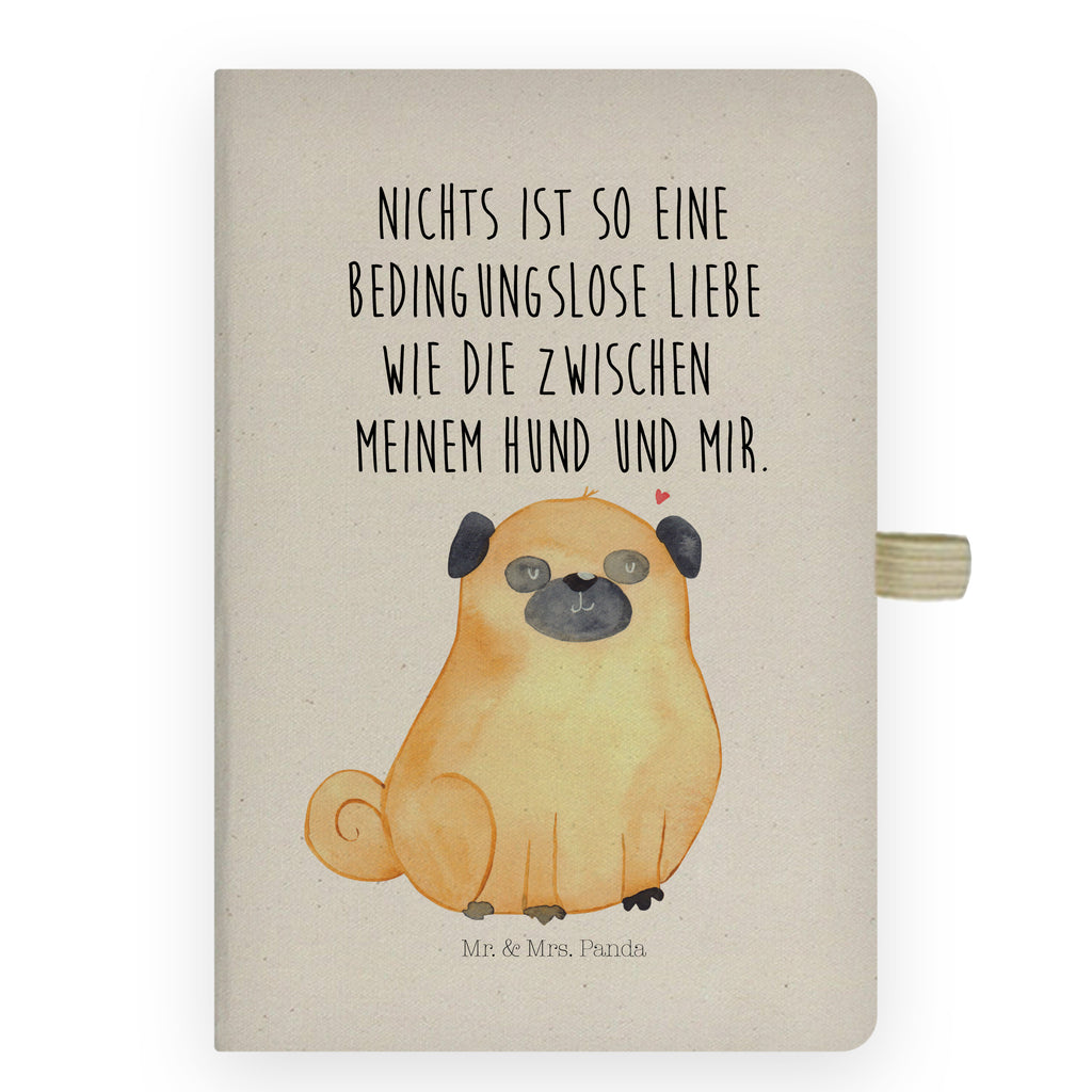 Bawełniany notatnik DIN A4 Mops Pies, motyw psa, zwierzę domowe, rasa psa, miłośnik zwierząt, właściciel psa, powiedzenia