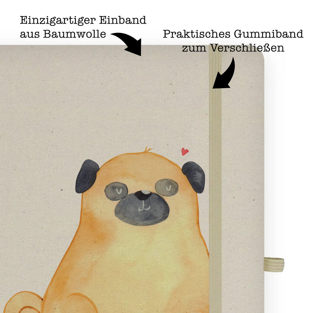 Bawełniany notatnik DIN A4 Mops Pies, motyw psa, zwierzę domowe, rasa psa, miłośnik zwierząt, właściciel psa, powiedzenia