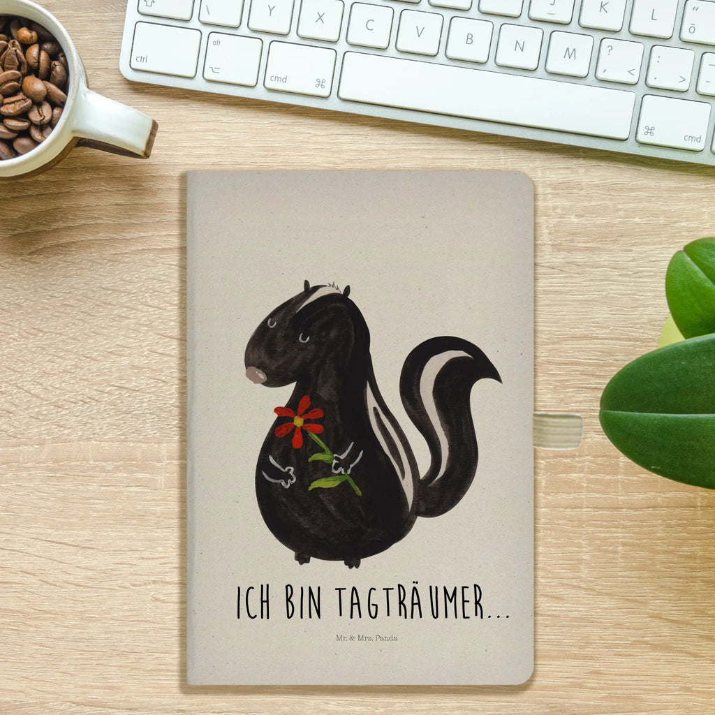 Cotton notebook skunk flower notes, notepad, address book, notebook, writing book, entry book, diary, journal, sketchbook, Skunk, dreams, stinker, skunk, wild animal, predator, stink, dreamy, daydreamer