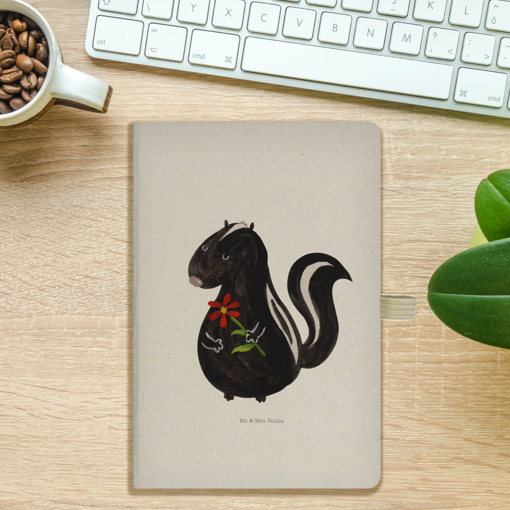 Cotton notebook skunk flower notes, notepad, address book, notebook, writing book, entry book, diary, journal, sketchbook, Skunk, dreams, stinker, skunk, wild animal, predator, stink, dreamy, daydreamer