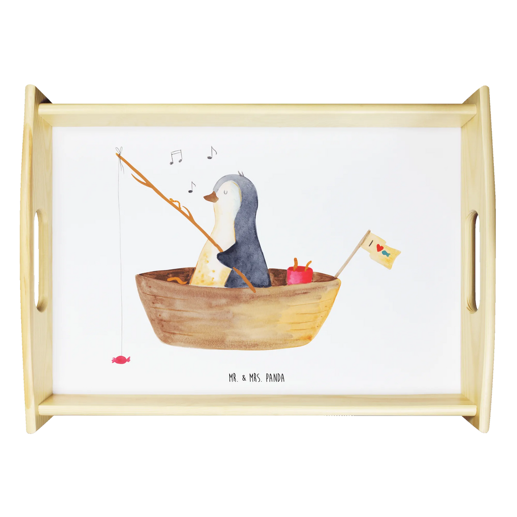 Serviertablett Pinguin Angelboot Dekotablett, Holztablett, Küchentablett, Serviertablett, Frühstückstablett, Tablett, Pinguin, Scheidung, Trennung, Geschenkidee Liebeskummer, Leben, genießen, Neuanfang, Motivation, Neustart, Lebenslust, Pinguine, Angeln, Angelboot, Boot