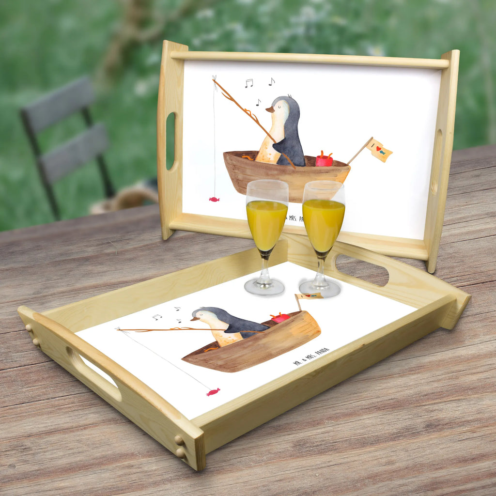 Serviertablett Pinguin Angelboot Dekotablett, Holztablett, Küchentablett, Serviertablett, Frühstückstablett, Tablett, Pinguin, Scheidung, Trennung, Geschenkidee Liebeskummer, Leben, genießen, Neuanfang, Motivation, Neustart, Lebenslust, Pinguine, Angeln, Angelboot, Boot