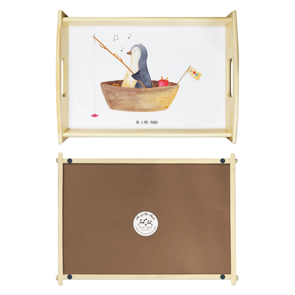 Serviertablett Pinguin Angelboot Dekotablett, Holztablett, Küchentablett, Serviertablett, Frühstückstablett, Tablett, Pinguin, Scheidung, Trennung, Geschenkidee Liebeskummer, Leben, genießen, Neuanfang, Motivation, Neustart, Lebenslust, Pinguine, Angeln, Angelboot, Boot