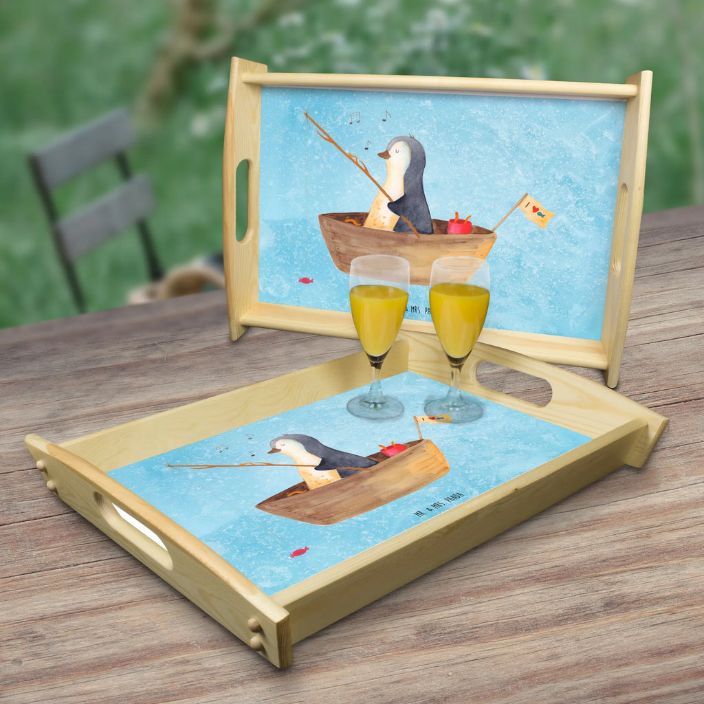 Serviertablett Pinguin Angelboot Dekotablett, Holztablett, Küchentablett, Serviertablett, Frühstückstablett, Tablett, Pinguin, Scheidung, Trennung, Geschenkidee Liebeskummer, Leben, genießen, Neuanfang, Motivation, Neustart, Lebenslust, Pinguine, Angeln, Angelboot, Boot