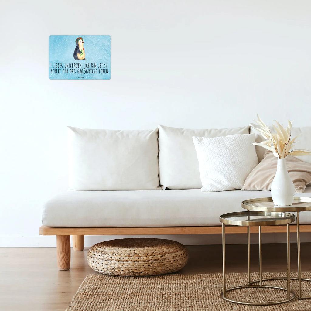 Blechschild Pinguin Blumen Wandschild Metall, Dekoschild Metall, Blechschild, Blechschild Für Frauen, Blechschild Zum Aufhängen, Blechschild Für Männer, Blechschild Büro, Blechschild Küche, Blechschild Groß, Türschild Metall, Pinguin, Motivation, Liebeskummer, Lebensziele, Wünsche, Geschenkidee, Blumenkranz, Leben, Universum, Lebenslust, Pinguine, Ziele