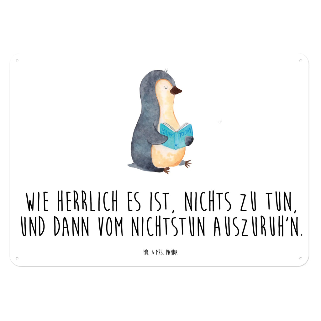 Blechschild Pinguin Buch Türschild Metall, Blechschild, Blechschild Groß, Blechschild Für Frauen, Blechschild Küche, Dekoschild Metall, Blechschild Zum Aufhängen, Wandschild Metall, Blechschild Büro, Blechschild Für Männer, Pinguin, Bücherwurm, Freizeit, Pinguine, Lesen, Buch, Faulenzen, Nichtstun, Urlaub, Ferien
