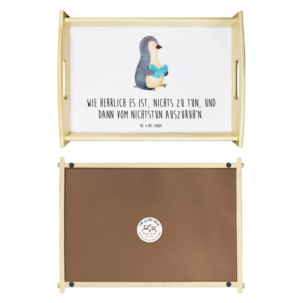 Serving tray Penguin A book Serviertablett, Holztablett, Frühstückstablett, Dekotablett, Tablett, Küchentablett, Pinguin, Freizeit, Ferien, Pinguine, Faulenzen, Urlaub, Bücherwurm, Lesen, Buch, Nichtstun