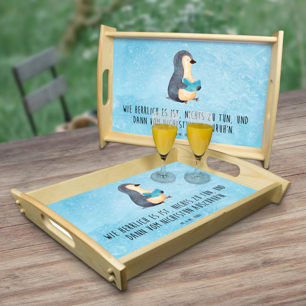 Serving tray Penguin A book Serviertablett, Holztablett, Frühstückstablett, Dekotablett, Tablett, Küchentablett, Pinguin, Freizeit, Ferien, Pinguine, Faulenzen, Urlaub, Bücherwurm, Lesen, Buch, Nichtstun