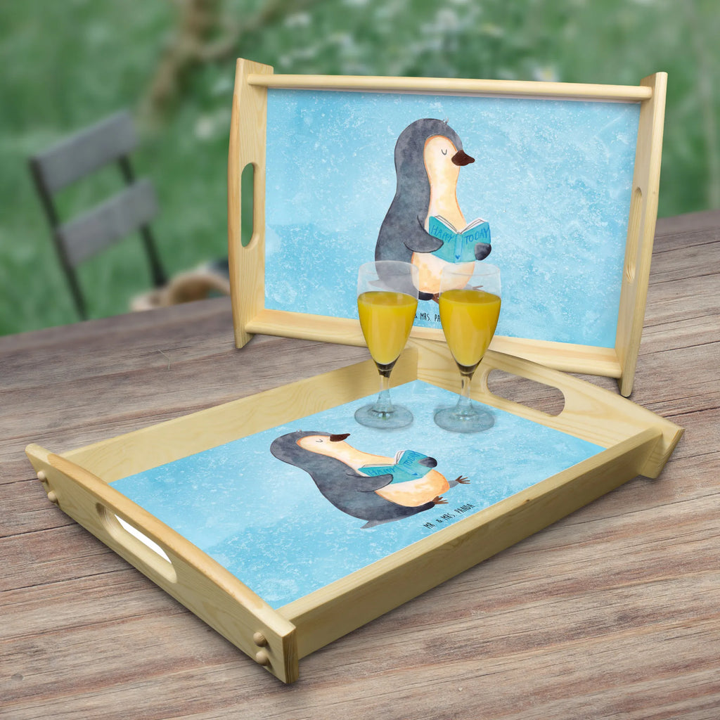 Serving tray Penguin A book Serviertablett, Holztablett, Frühstückstablett, Dekotablett, Tablett, Küchentablett, Pinguin, Freizeit, Ferien, Pinguine, Faulenzen, Urlaub, Bücherwurm, Lesen, Buch, Nichtstun