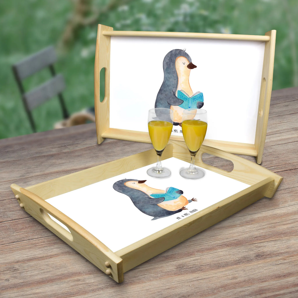 Serving tray Penguin A book Serviertablett, Holztablett, Frühstückstablett, Dekotablett, Tablett, Küchentablett, Pinguin, Freizeit, Ferien, Pinguine, Faulenzen, Urlaub, Bücherwurm, Lesen, Buch, Nichtstun