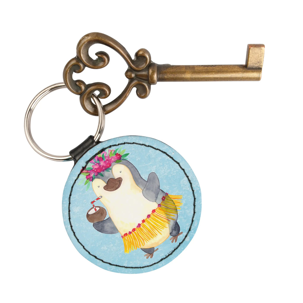 Rund Schlüsselanhänger Pinguin Kokosnuss mini schlüsselanhänger, Schlüsselaccessoire, Schlüsselanhänger, Taschenanhänger, schlüsselbund anhänger, Pinguin, Pinguine, Kokosnuss, Hawaii, Urlaub, Aloha