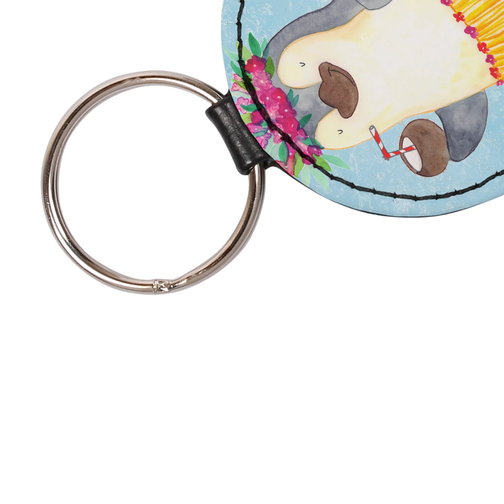 Rund Schlüsselanhänger Pinguin Kokosnuss mini schlüsselanhänger, Schlüsselaccessoire, Schlüsselanhänger, Taschenanhänger, schlüsselbund anhänger, Pinguin, Pinguine, Kokosnuss, Hawaii, Urlaub, Aloha