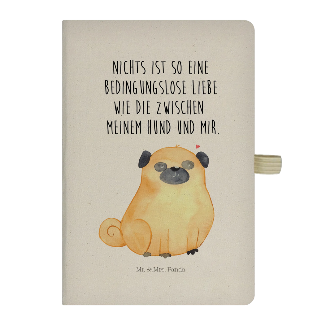 Bawełniany notatnik DIN A4 Mops Pies, motyw psa, zwierzę domowe, rasa psa, miłośnik zwierząt, właściciel psa, powiedzenia