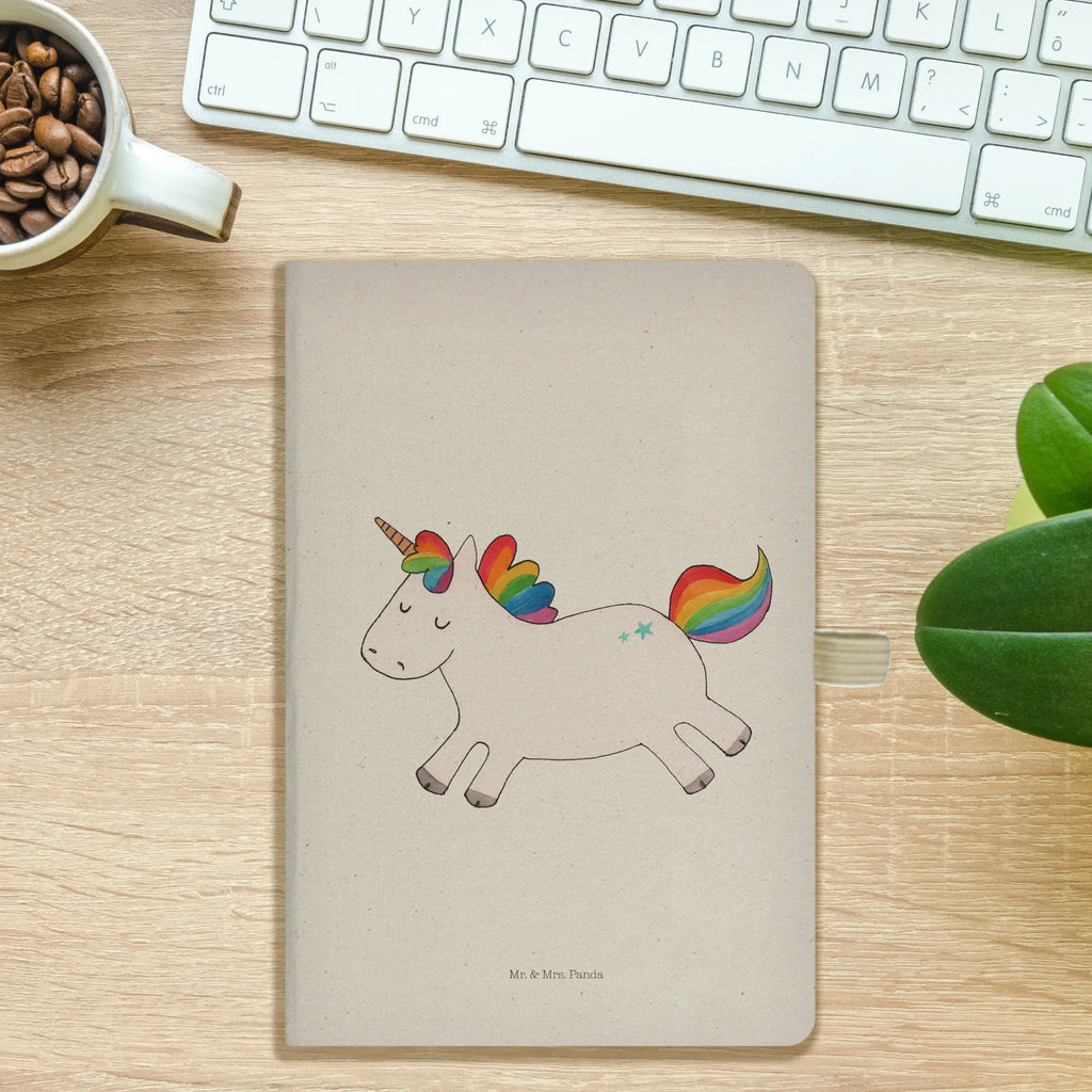 Cotton notebook unicorn happy writing book, diary, notepad, entry book, sketchbook, address book, journal, notebook, notes, unicorn, unicorns, fun, joy of life, cheerful, joy, happy, funny