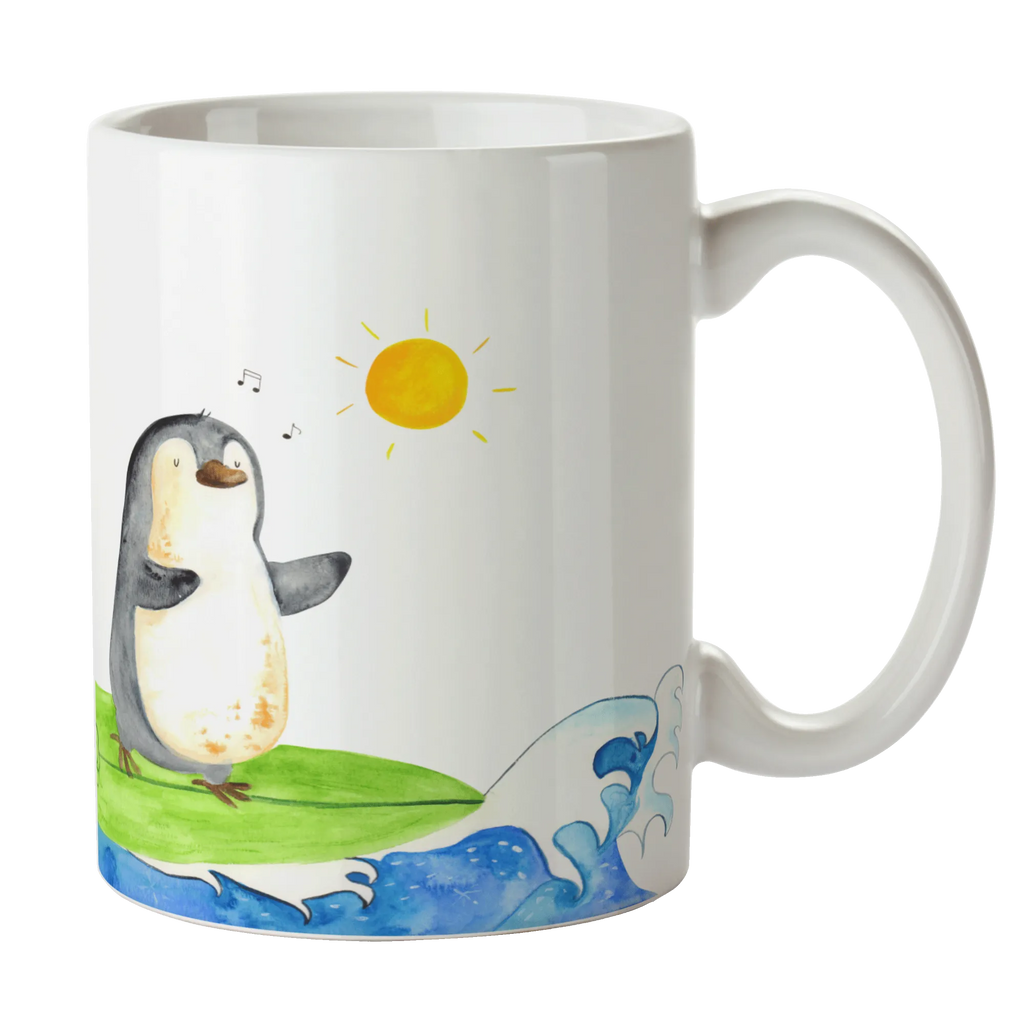 Tasse Pinguin Surfer Tasse mit Motiven, Teetasse, Geschenktasse, Kaffeetasse, Bürotasse, Tasse, Tasse mit Zitaten, Porzellantasse, Keramiktasse, Pinguin, surfen, Portugal, Wellen reiten, Pinguine, Wellen, Hawaii, Urlaub, Surfer