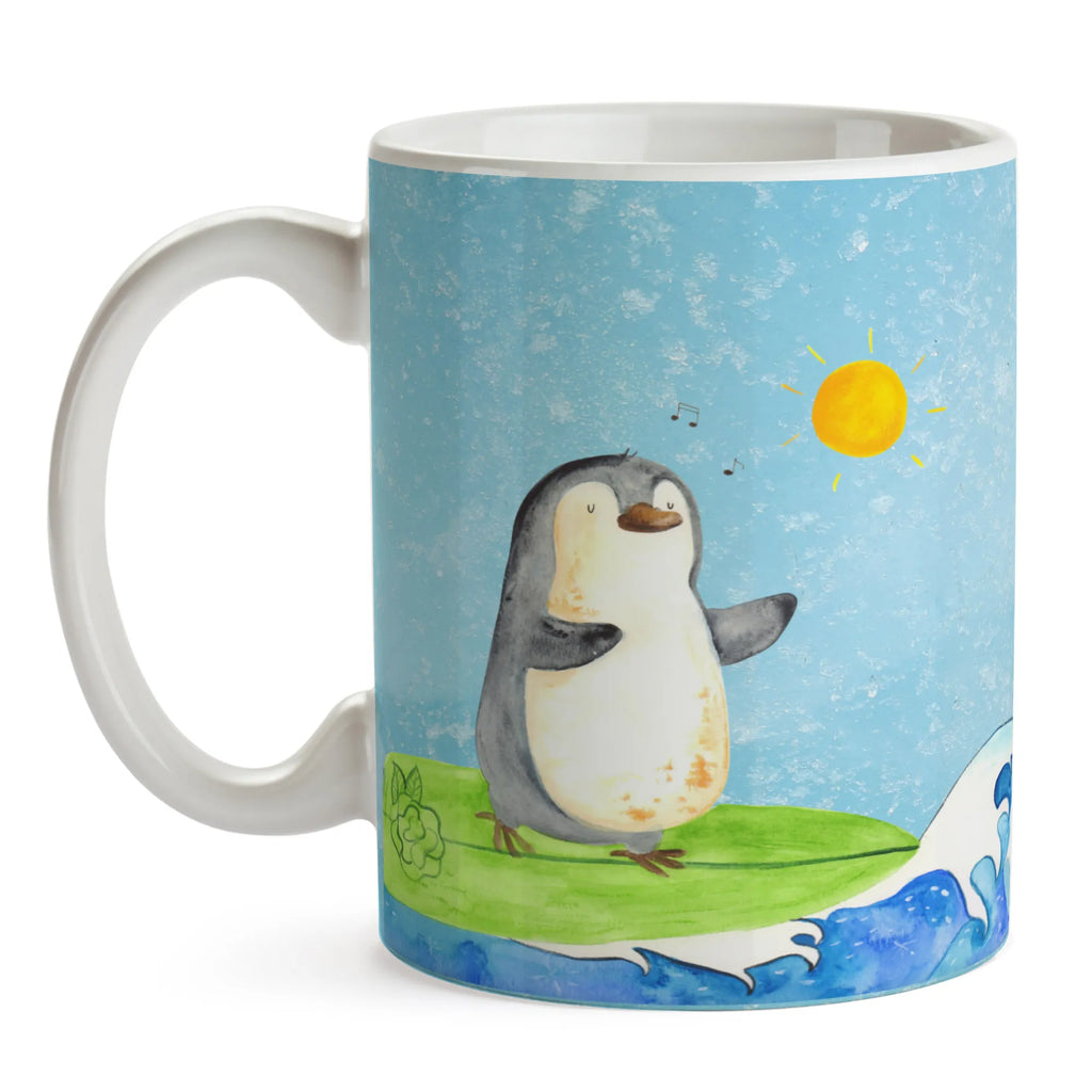 Tasse Pinguin Surfer Tasse mit Motiven, Teetasse, Geschenktasse, Kaffeetasse, Bürotasse, Tasse, Tasse mit Zitaten, Porzellantasse, Keramiktasse, Pinguin, surfen, Portugal, Wellen reiten, Pinguine, Wellen, Hawaii, Urlaub, Surfer