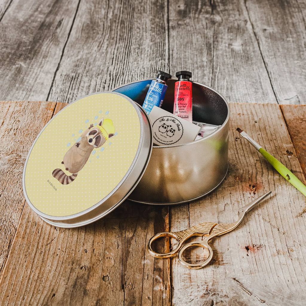 okrągła puszka z blachy Szop pracz Motywy zwierzęce, dobra energia, zabawne powiedzonka, zwierzęta