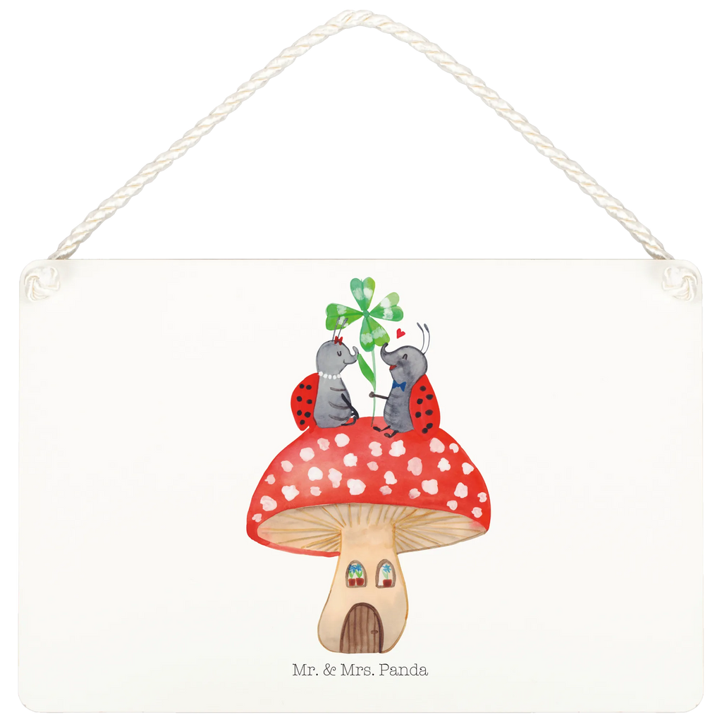 Decorative sign ladybug toadstool small animals, cute, funny, cute animal motives, hand drawn, small world, funny sayings, good mood, happy, gifts, gift ideas, special gifts, animal lover, card, ladybird, toadstool, house of fleshy fungi, at home, house, flat