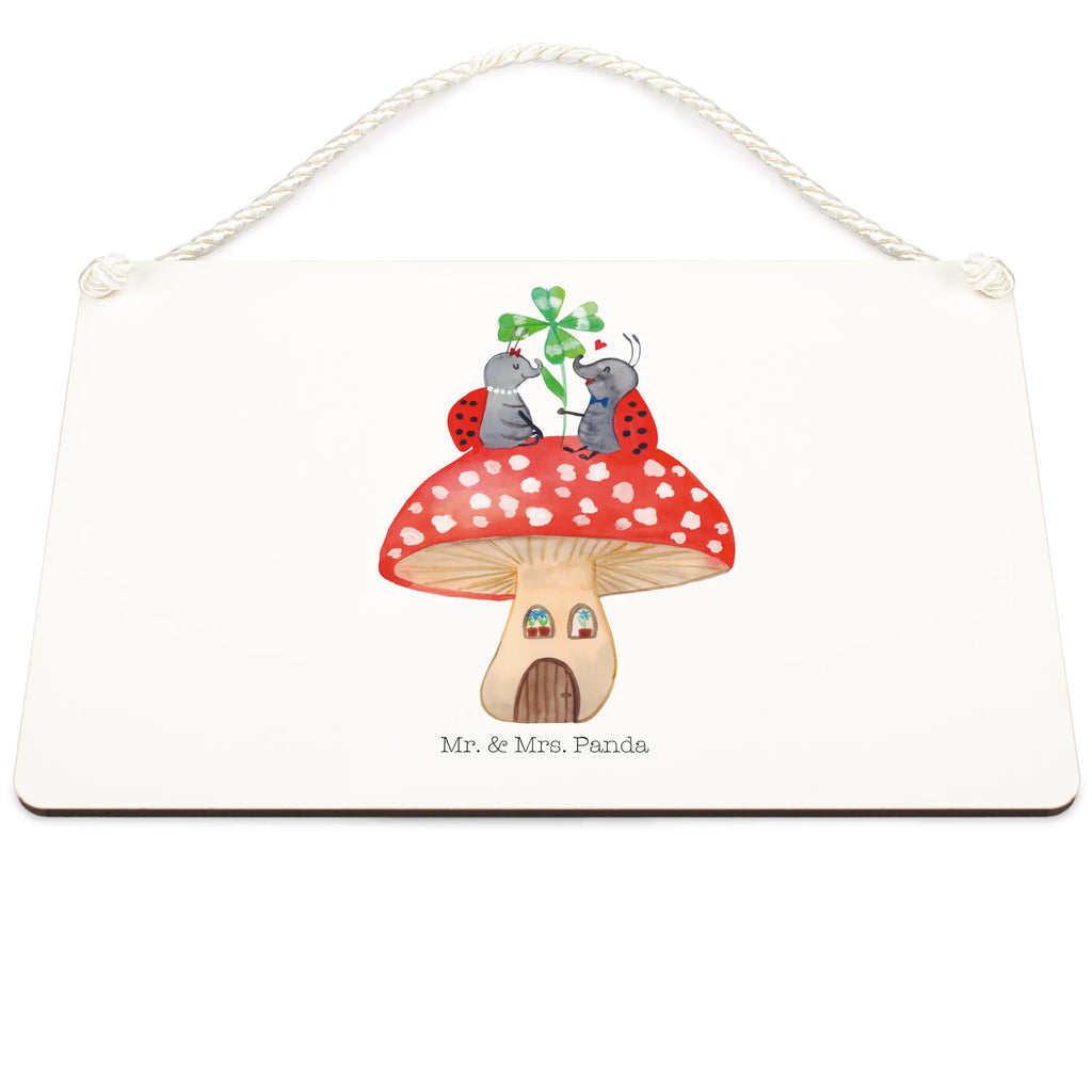 Decorative sign ladybug toadstool small animals, cute, funny, cute animal motives, hand drawn, small world, funny sayings, good mood, happy, gifts, gift ideas, special gifts, animal lover, card, ladybird, toadstool, house of fleshy fungi, at home, house, flat
