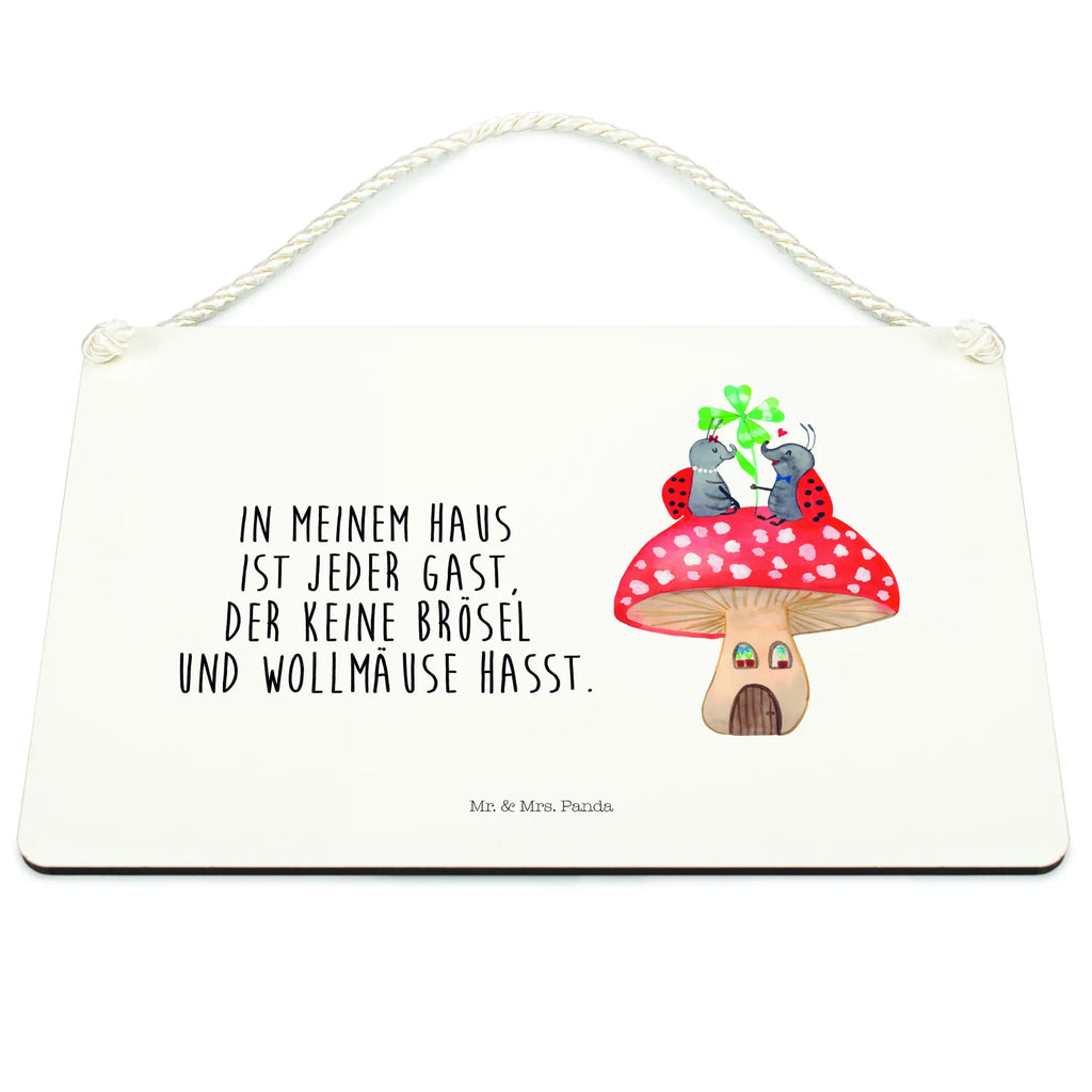 Decorative sign ladybug toadstool small animals, cute, funny, cute animal motives, hand drawn, small world, funny sayings, good mood, happy, gifts, gift ideas, special gifts, animal lover, card, ladybird, toadstool, house of fleshy fungi, at home, house, flat