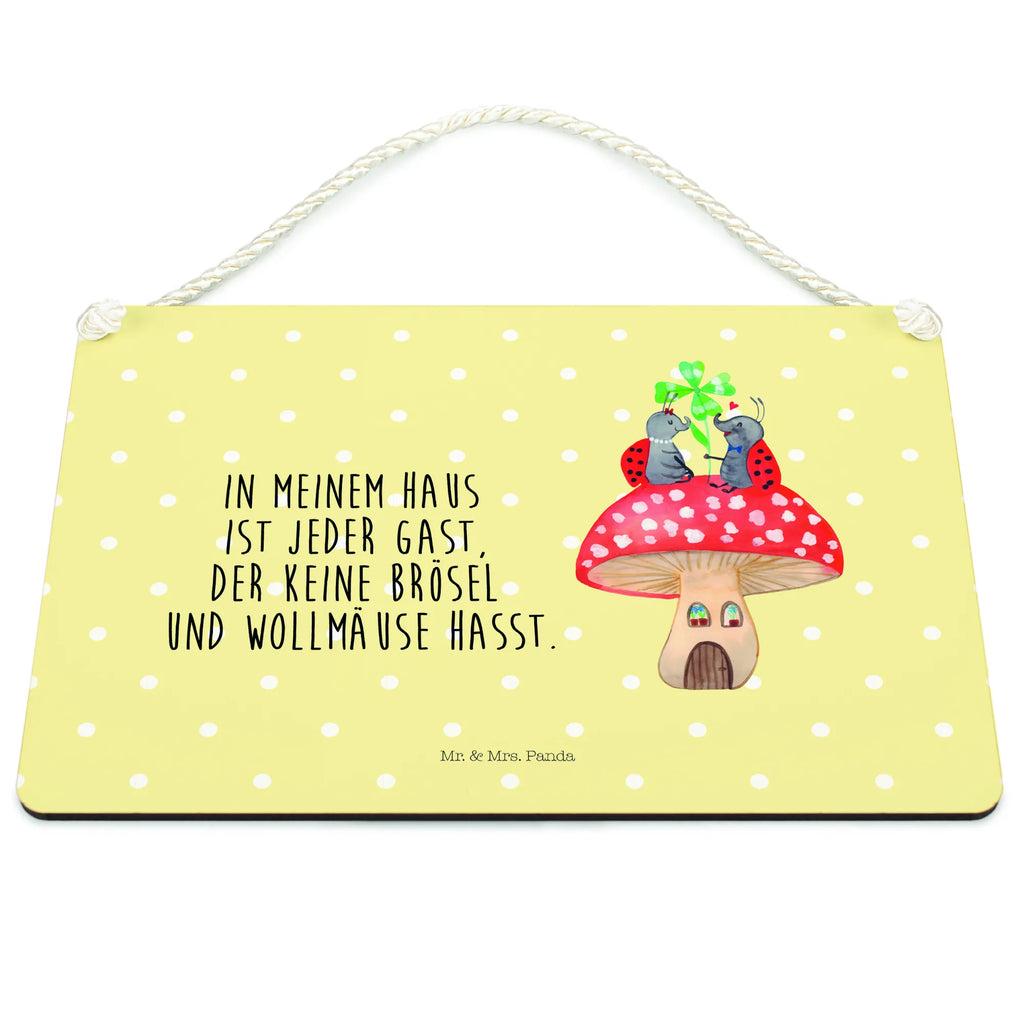Decorative sign ladybug toadstool small animals, cute, funny, cute animal motives, hand drawn, small world, funny sayings, good mood, happy, gifts, gift ideas, special gifts, animal lover, card, ladybird, toadstool, house of fleshy fungi, at home, house, flat