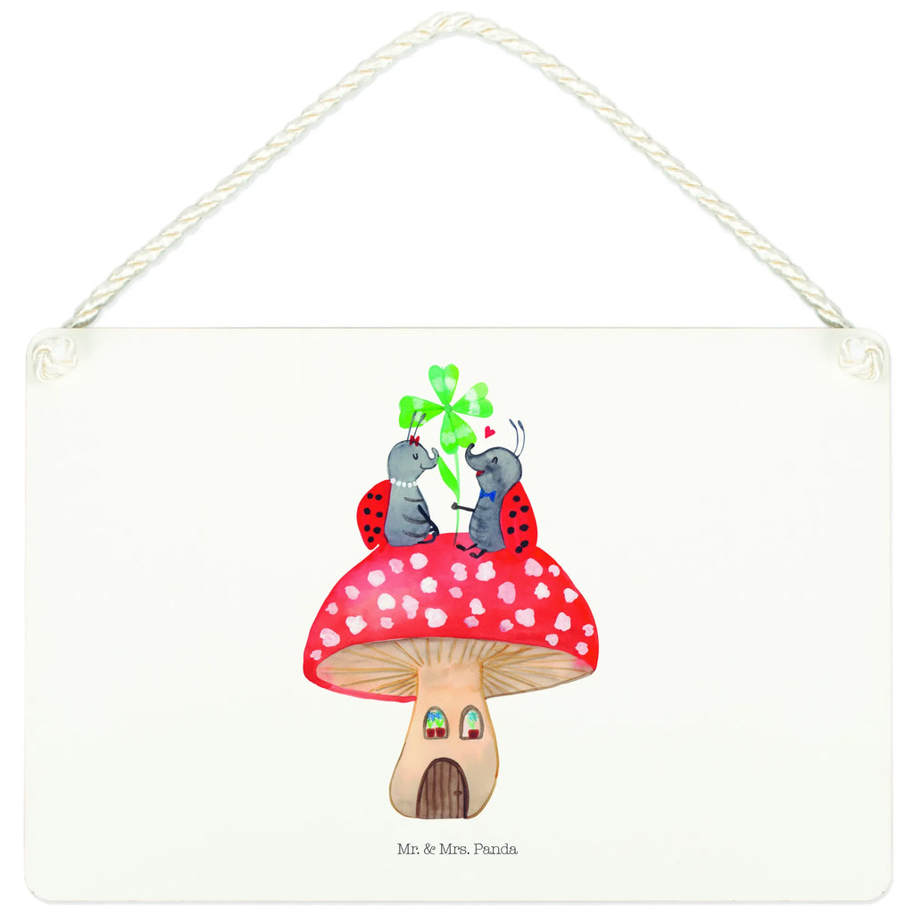 Decorative sign ladybug toadstool small animals, cute, funny, cute animal motives, hand drawn, small world, funny sayings, good mood, happy, gifts, gift ideas, special gifts, animal lover, card, ladybird, toadstool, house of fleshy fungi, at home, house, flat