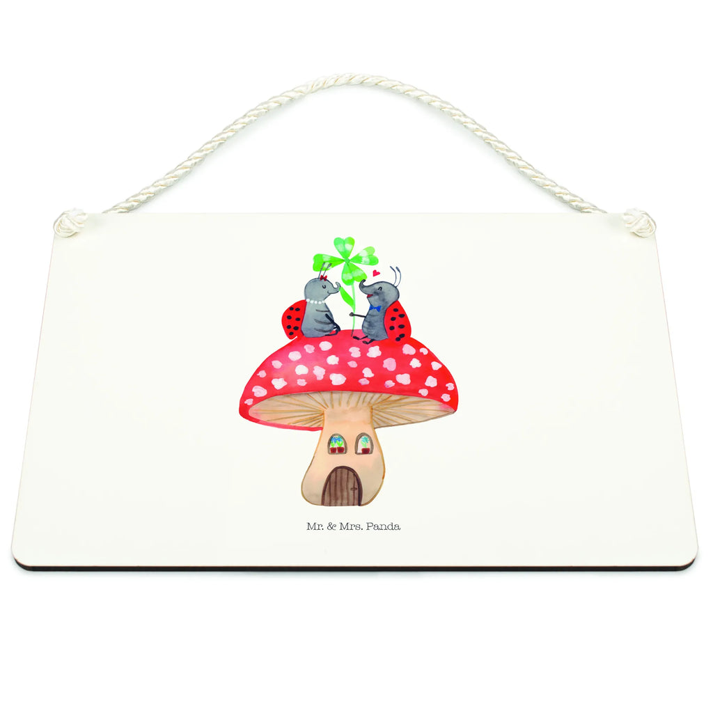 Decorative sign ladybug toadstool small animals, cute, funny, cute animal motives, hand drawn, small world, funny sayings, good mood, happy, gifts, gift ideas, special gifts, animal lover, card, ladybird, toadstool, house of fleshy fungi, at home, house, flat