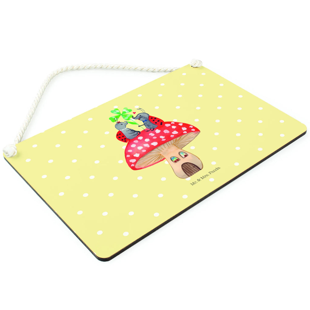 Decorative sign ladybug toadstool small animals, cute, funny, cute animal motives, hand drawn, small world, funny sayings, good mood, happy, gifts, gift ideas, special gifts, animal lover, card, ladybird, toadstool, house of fleshy fungi, at home, house, flat