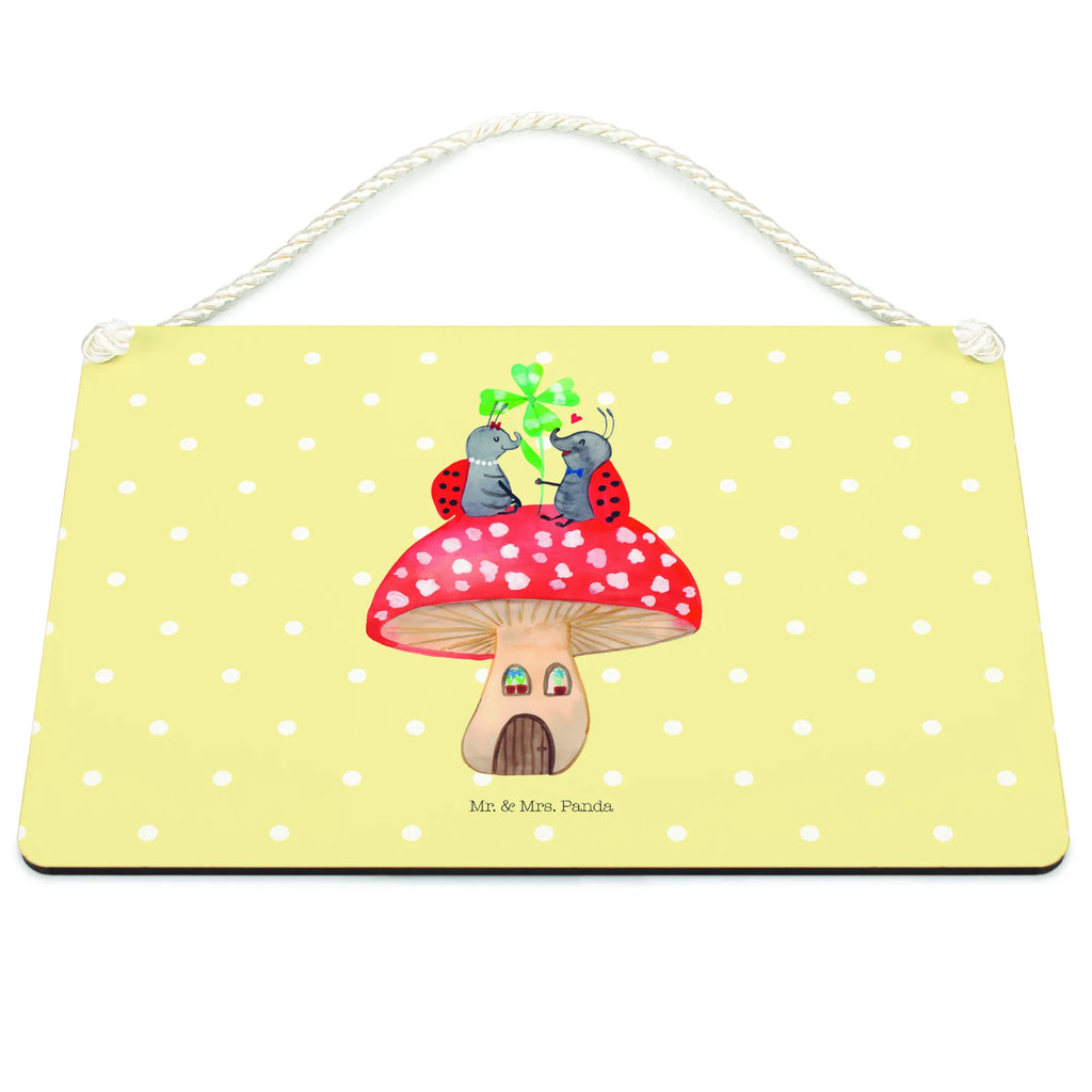 Decorative sign ladybug toadstool small animals, cute, funny, cute animal motives, hand drawn, small world, funny sayings, good mood, happy, gifts, gift ideas, special gifts, animal lover, card, ladybird, toadstool, house of fleshy fungi, at home, house, flat