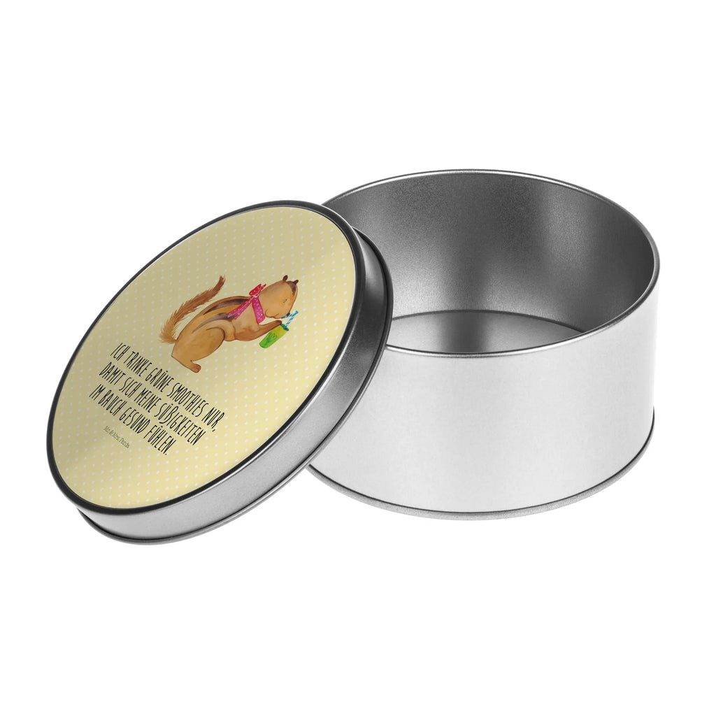 Round tin Squirrel smoothies storage, tin can, gift box, tin, storage tin, cookie tin, small animals, cute, funny, cute animal motives, hand drawn, small world, funny sayings, good mood, happy, gifts, gift ideas, special gifts, animal lover, card, chipmunks, Green smoothies, weight loss, squirrels, diet