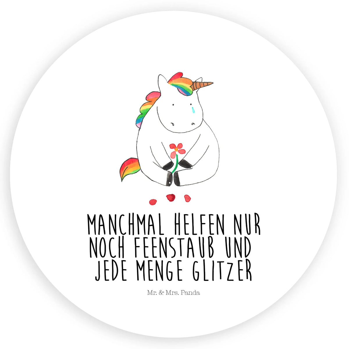 Rund Aufkleber Einhorn Traurig
