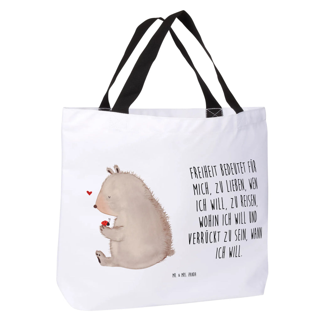 Shopper Bär Marienkäfer Alltagstasche, Freizeittasche, Shopper, Beutel, Schulbeutel, Tasche, Tragebeutel, Schultasche, Einkaufsbeutel, Einkaufstasche, Strandtasche, Bär, Teddy, Teddybär, Motivation, Das Leben ist schön, Freiheit, Liebe, Marienkäfer