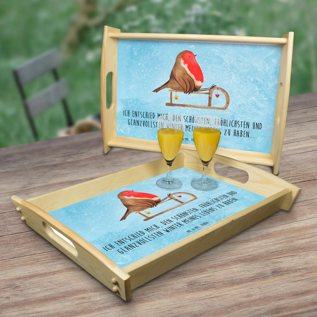 Serviertablett Rotkehlchen Schlitten Dekotablett, Frühstückstablett, Tablett, Küchentablett, Holztablett, Serviertablett, Winter, Weihnachten, Weihnachtsdeko, Nikolaus, Advent, Heiligabend, Wintermotiv, Vogel, Schlitten