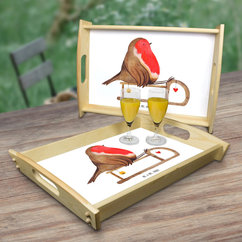 Serviertablett Rotkehlchen Schlitten Dekotablett, Frühstückstablett, Tablett, Küchentablett, Holztablett, Serviertablett, Winter, Weihnachten, Weihnachtsdeko, Nikolaus, Advent, Heiligabend, Wintermotiv, Vogel, Schlitten