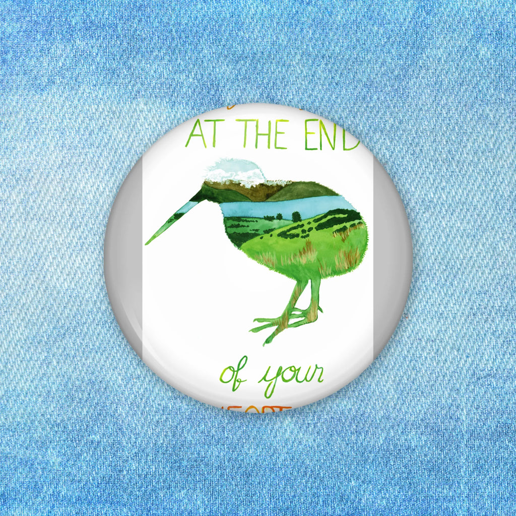 Button Kiwi New Zealand 50mm Button, Lapel Pin, Pin, Button, Nature, joy of life, love, kiwi, motivation, life, New Zealand, kiwi bird, life begins, comfort zone