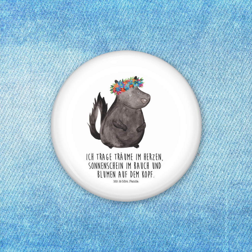 Button Stinktier Blumenmaedchen 50mm Button, Button, Pin, Anstecknadel, Stinktier, Skunk, Wildtier, Raubtier, Stinker, Stinki, Yoga, Namaste, Lebe, Liebe, Lache
