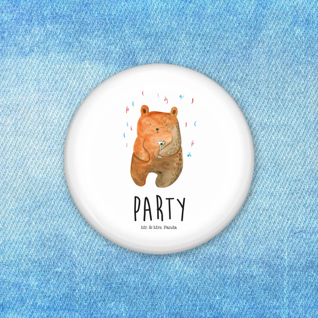 Button bear party Pin, Lapel Pin, Button, 50mm Button, bear, teddy, teddy bear, cuddly toy, Birthday present, Partying, Celebrate, Bring a present, Funny, Good mood, Present, Party, Birthday