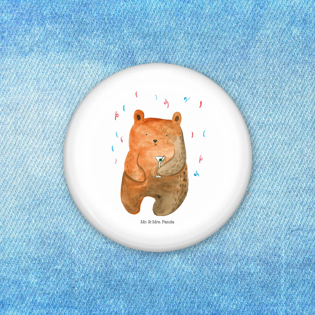 Button bear party Pin, Lapel Pin, Button, 50mm Button, bear, teddy, teddy bear, cuddly toy, Birthday present, Partying, Celebrate, Bring a present, Funny, Good mood, Present, Party, Birthday