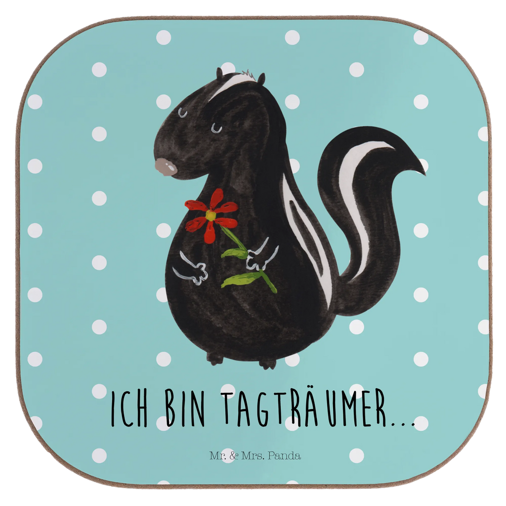 Square coaster skunk flower presents, gift, breakfast, party, Coasters, glass coasters, gifts, Skunk, dreamy, stink, skunk, predator, daydreamer, dreams, stinker, wild animal