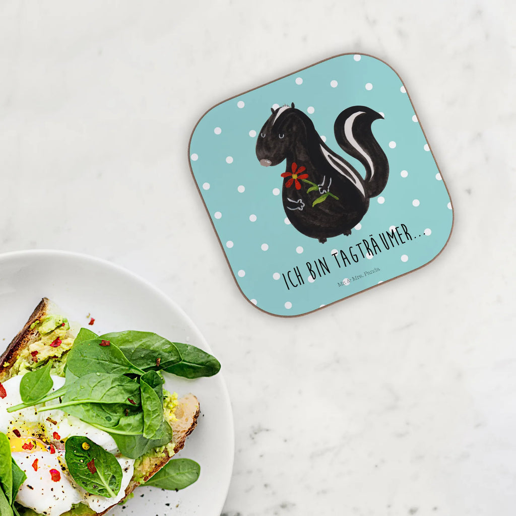 Square coaster skunk flower presents, gift, breakfast, party, Coasters, glass coasters, gifts, Skunk, dreamy, stink, skunk, predator, daydreamer, dreams, stinker, wild animal