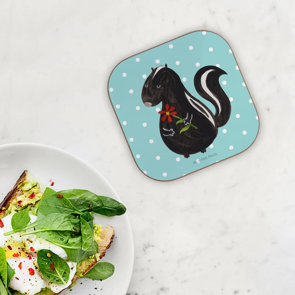 Square coaster skunk flower presents, gift, breakfast, party, Coasters, glass coasters, gifts, Skunk, dreamy, stink, skunk, predator, daydreamer, dreams, stinker, wild animal