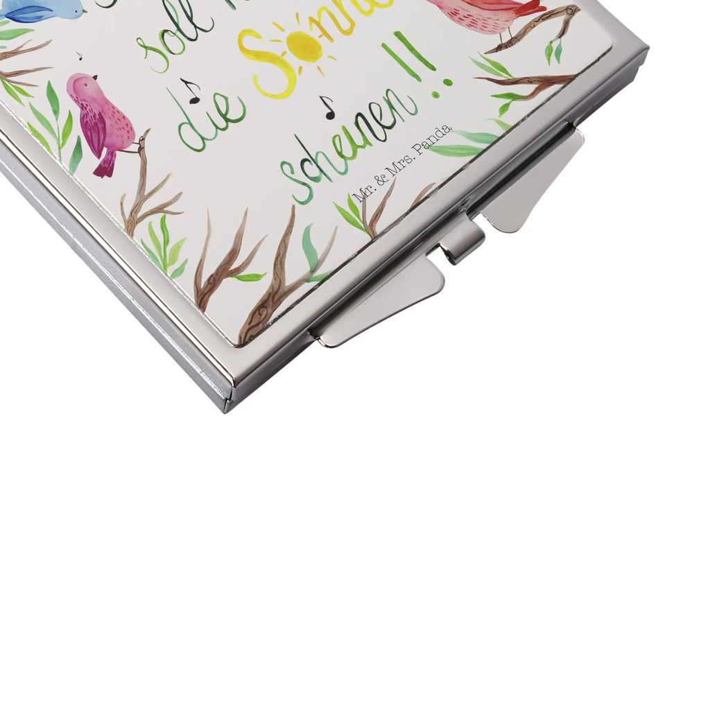 Handbag mirror Birds Sun square, make up, handbag, silver, make-up mirror, mirror, Nature, joy of life, love