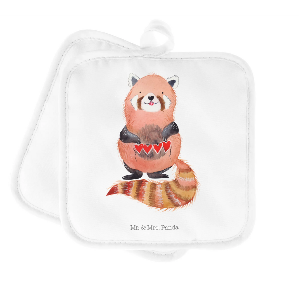2er Set Topflappen  Roter Panda Topflappen Set, Topflappen, 2er Set Topflappen, Topfuntersetzer, Topfhandschuhe, Topflappen 2er Set, topfhalter, Topflappenset, Tiere, Tiermotive, Gute Laune, Lustige Sprüche, Rot, Herz, Panda, Lieblingsmensch, Liebling, Liebe