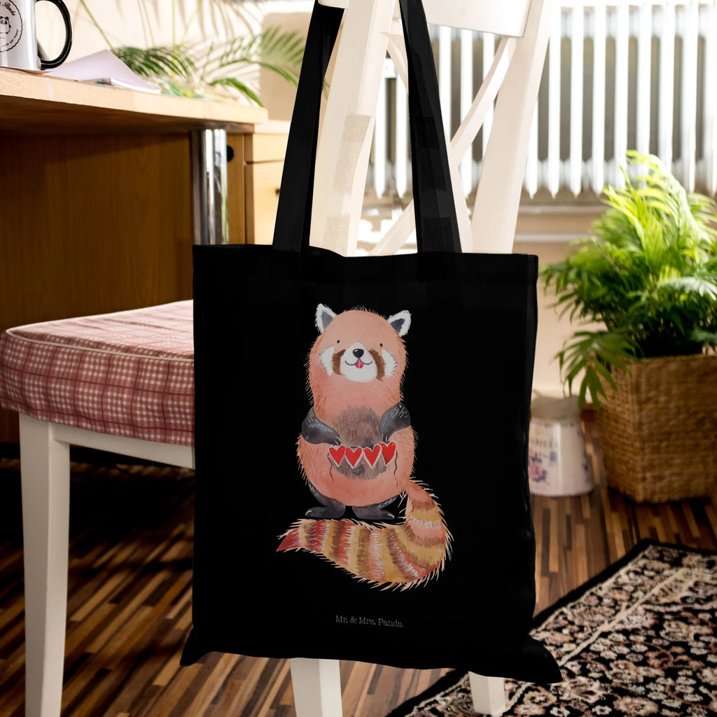 Tote bag red panda Stoffbeutel, Beuteltasche, Shopper, Einkaufstüte, Beutel, Umhängetasche, Einkaufstasche, Badetasche, Stofftasche, Jutebeutel, Schultertasche, Tragetasche, Laptoptasche, Jutetasche, Tasche, Strandtasche, Tiermotive, Gute Laune, lustige Sprüche, Tiere, Panda, Rot, Liebling, Lieblingsmensch, Liebe, Herz